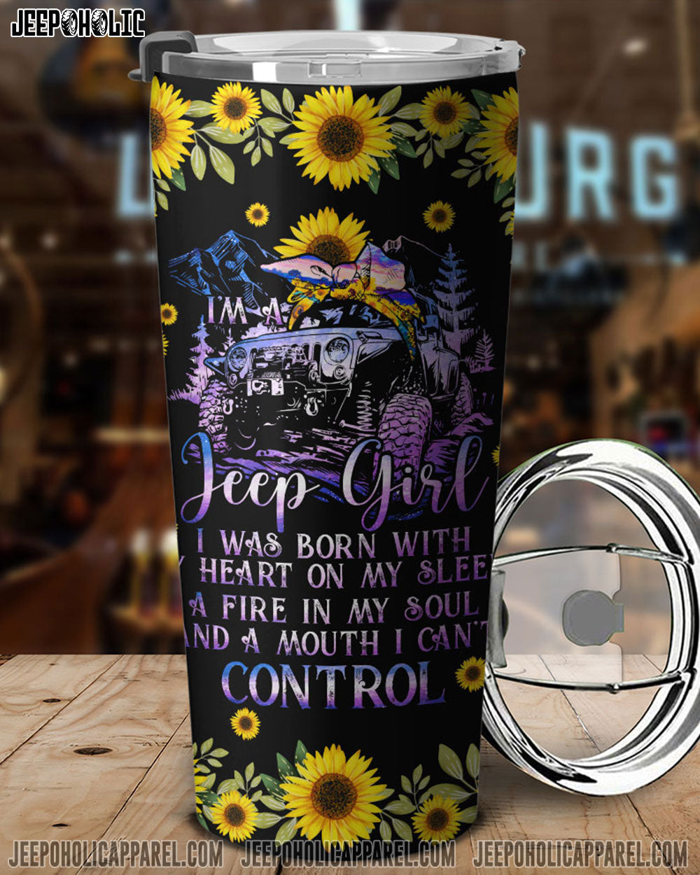 I'm A Jeep Girl Purple Sunflower Tumbler