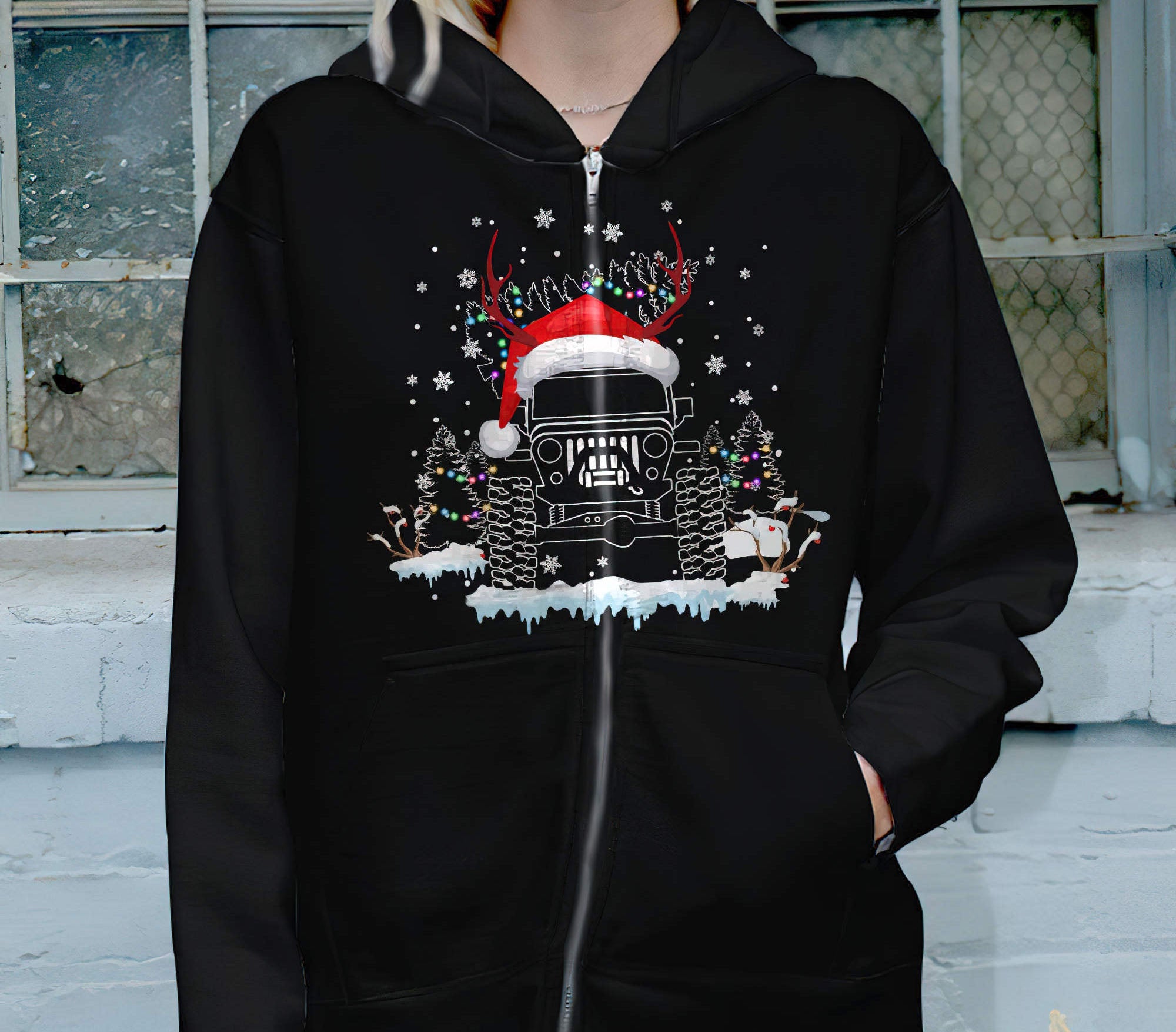 jeep-christmas-with-snow-1-sided-hoodie