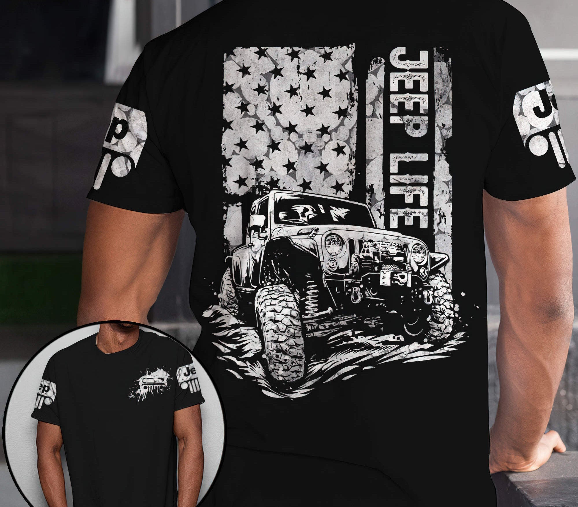 jeep-life-flag-bw-t-shirt