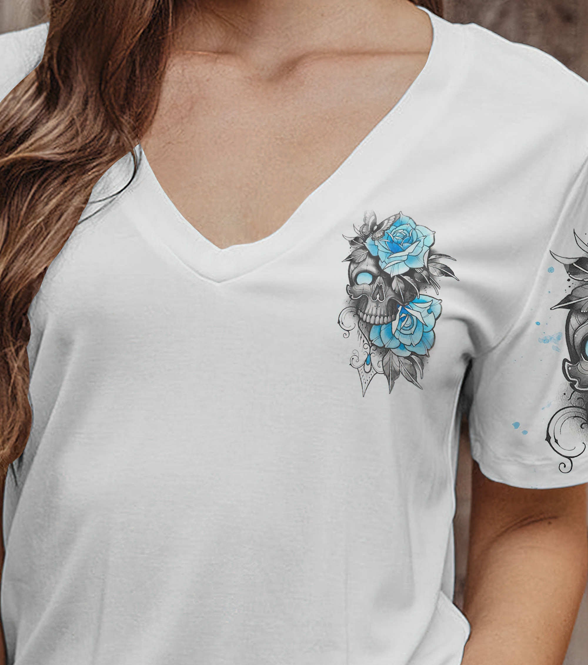 just-a-woman-who-loves-skulls-and-has-tattoos-all-over-print-2-women-v-neck-t-shirt