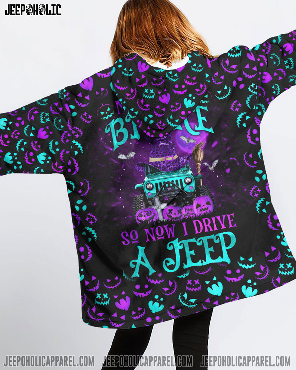 My Broom Broke Purple Jeep Sherpa Blanket Hoodie