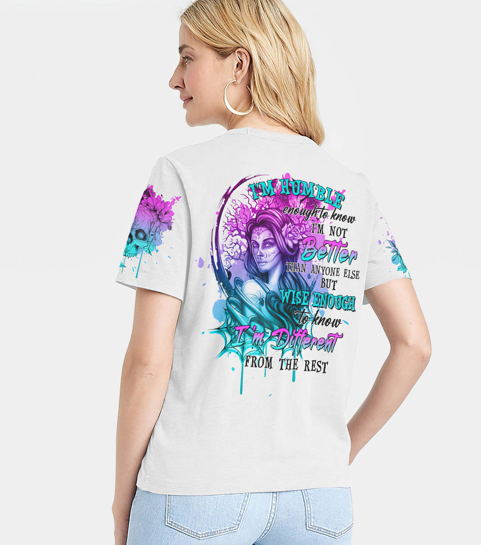 im-humble-enough-to-know-skull-girl-all-over-print-women-v-neck-t-shirt