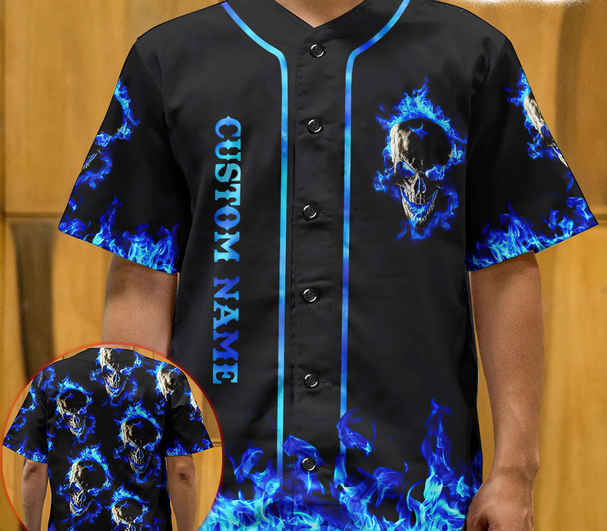 Personalized Skull Fire Baseball Jersey Baseball Jersey