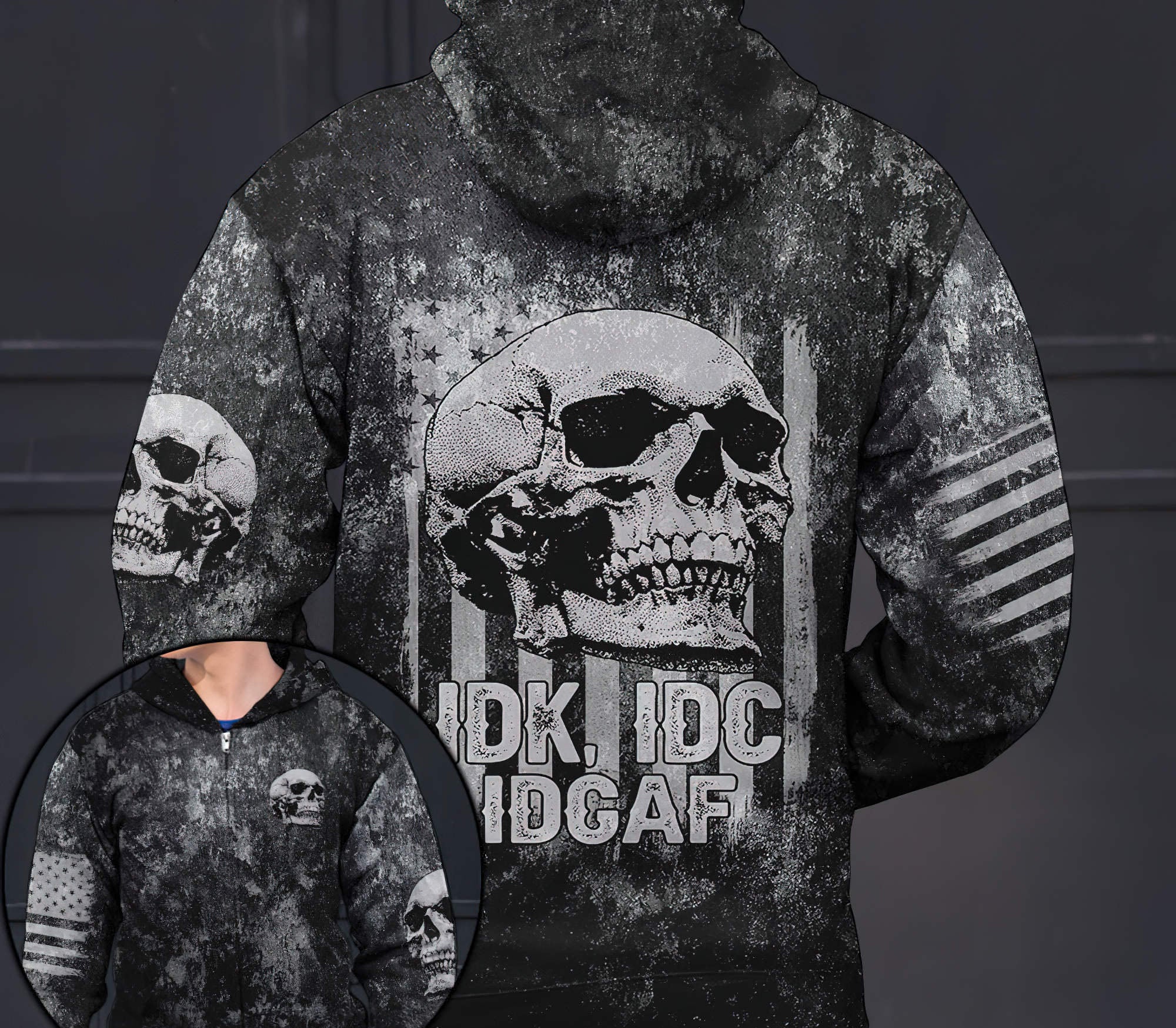 Idgaf Flag Skull All Over Print Hoodie