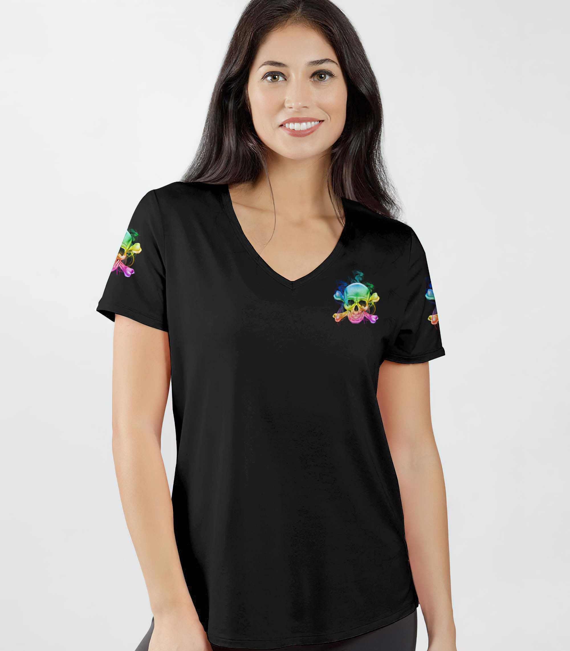 the-good-girl-in-me-got-tired-colorful-skull-all-over-print-women-v-neck-t-shirt