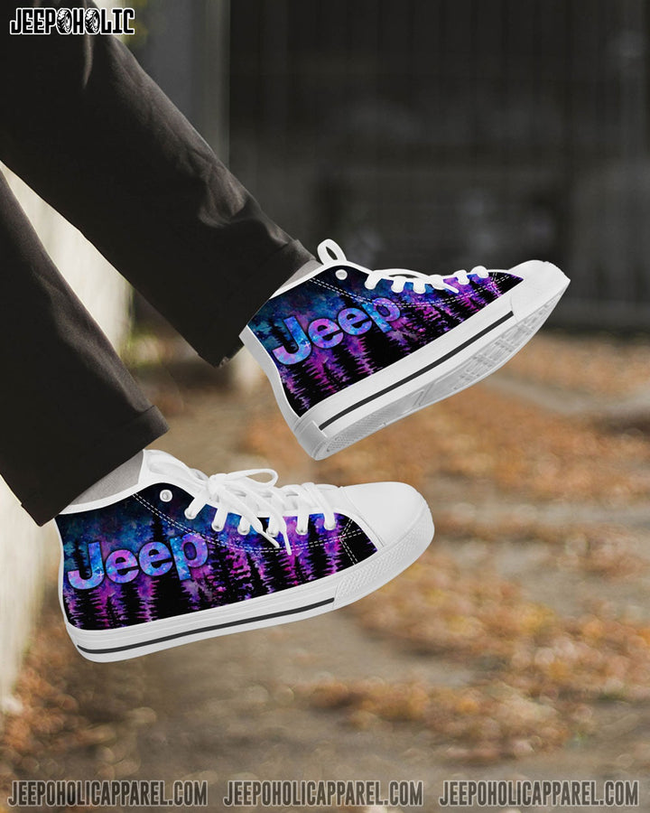 Jeep Not All Who Wander Are Lost Purple Forest High Top Canvas Shoes