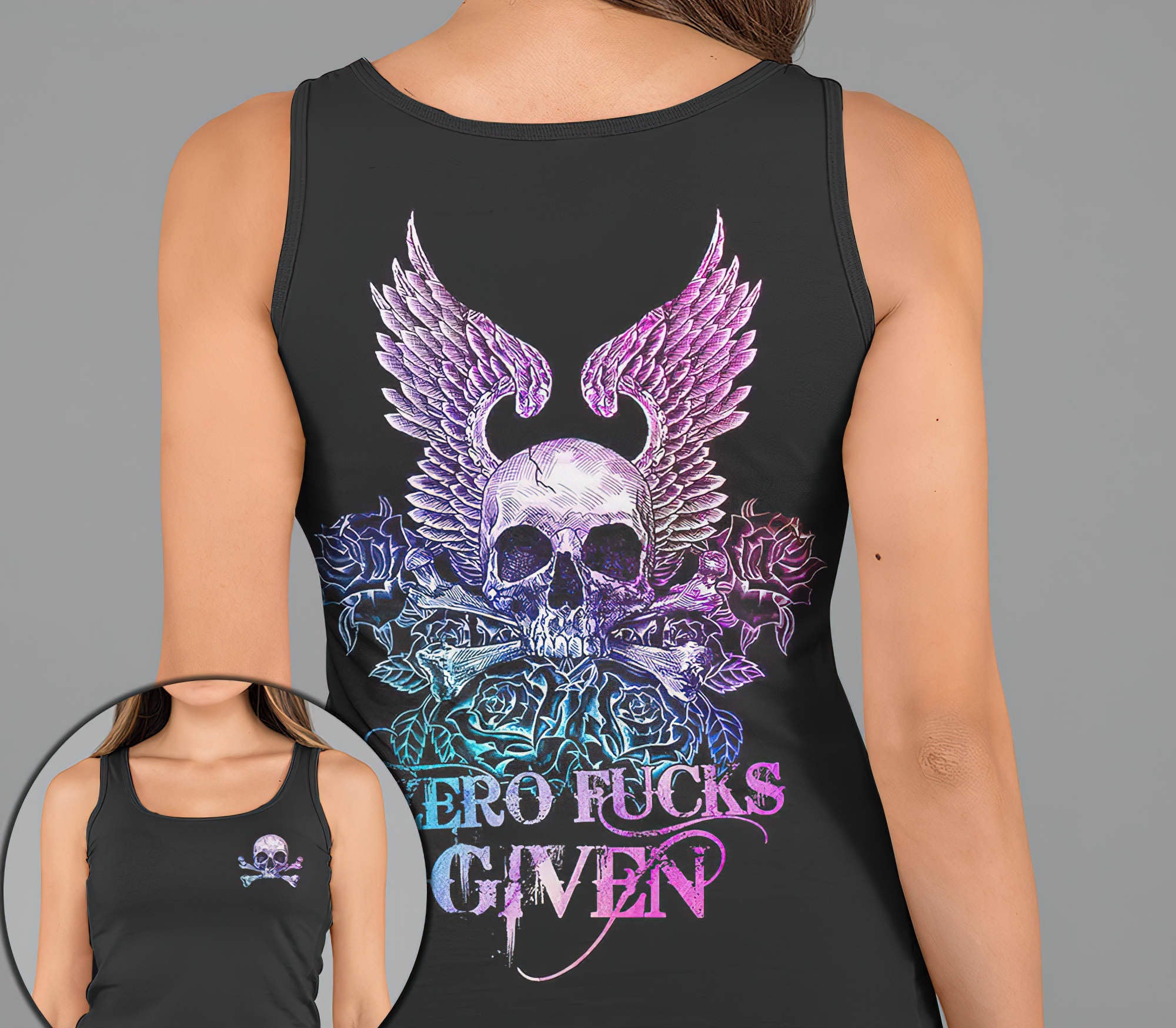 Skull Wings Roses All Over Print Tank Top