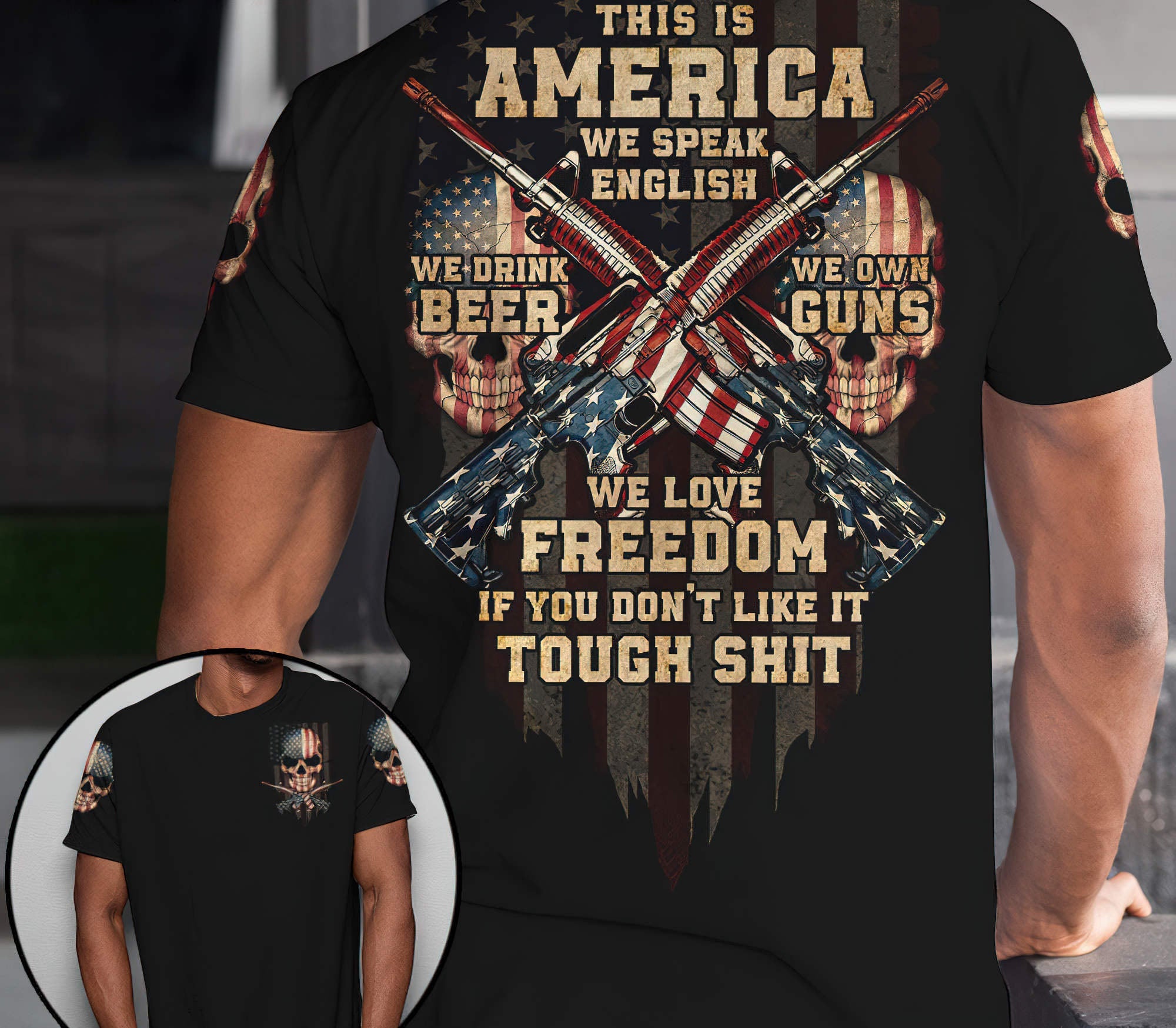 This Is America Patriotism Skull All Over Print T Shirt