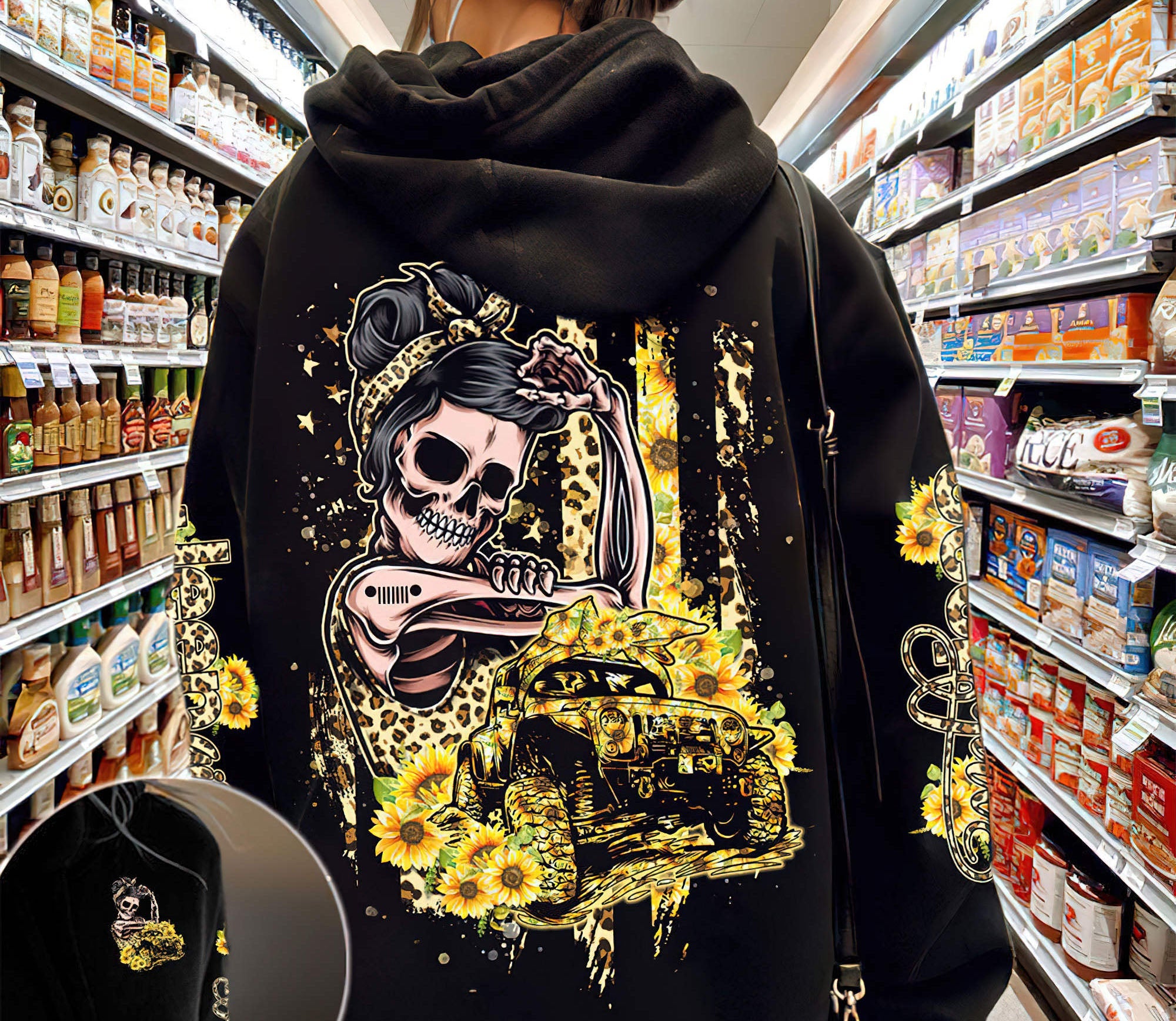 jeep-girl-sunflower-skeleton-hoodie