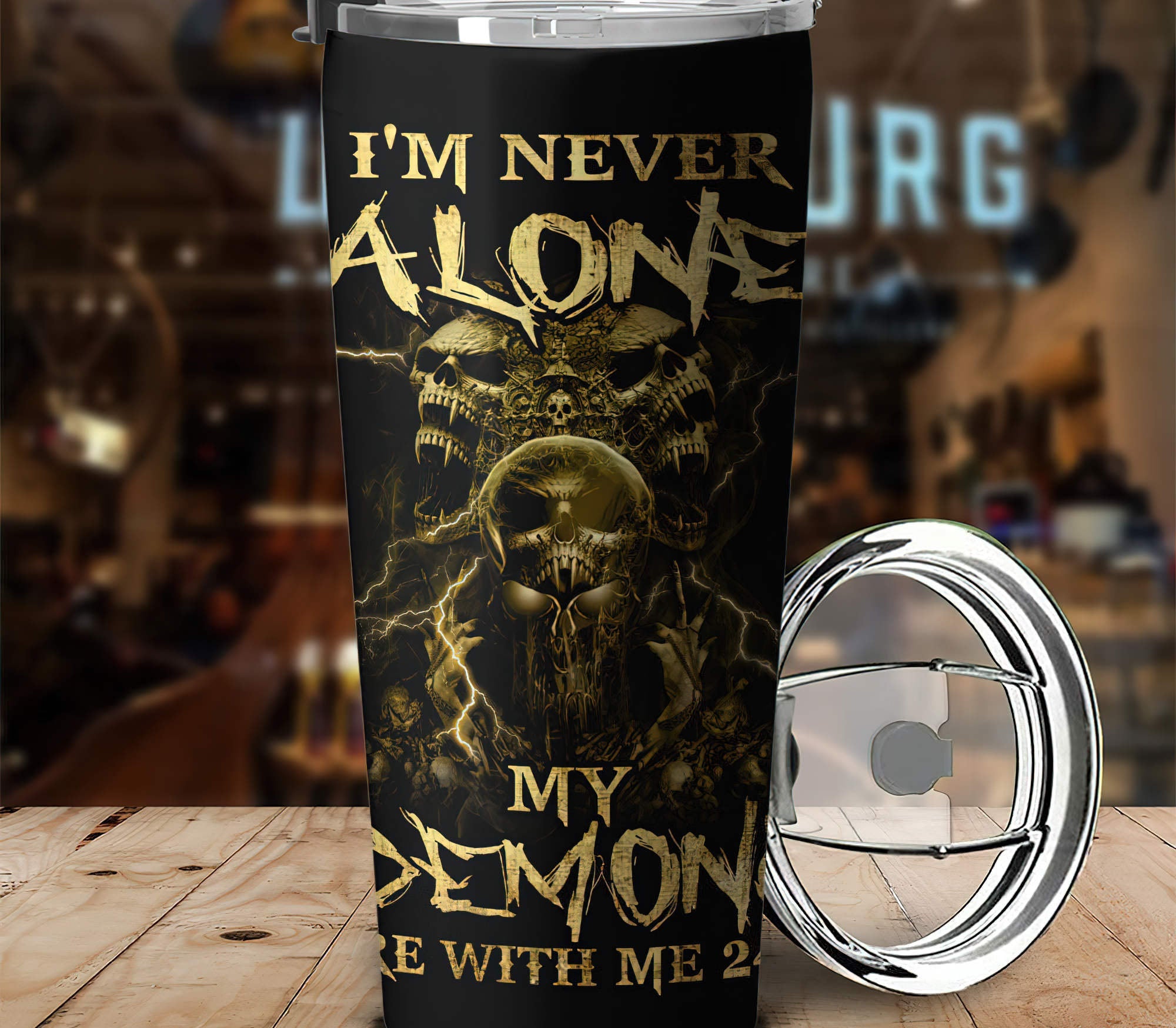 Personalized I'm Never Alone Skull Tumbler Tumbler