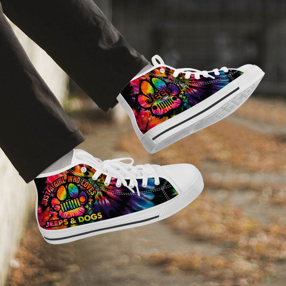 Jeep Dog Paw Colorful Tie Dye High Top Canvas Shoes