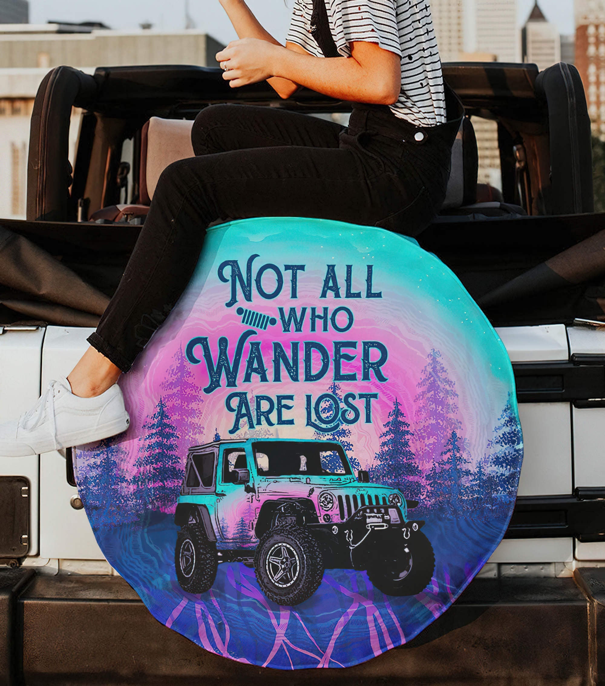 not-all-who-wander-are-lost-forest-sunset-spare-tire-cover