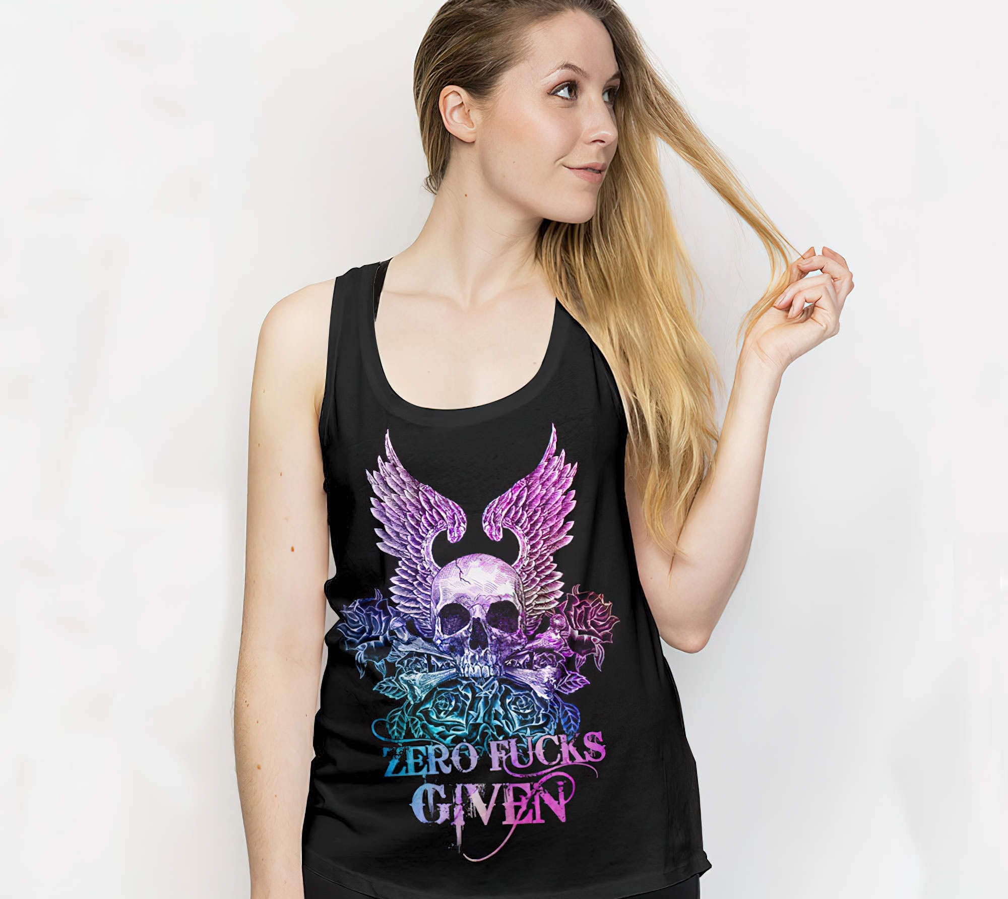 Skull Wings Roses All Over Print Tank Top