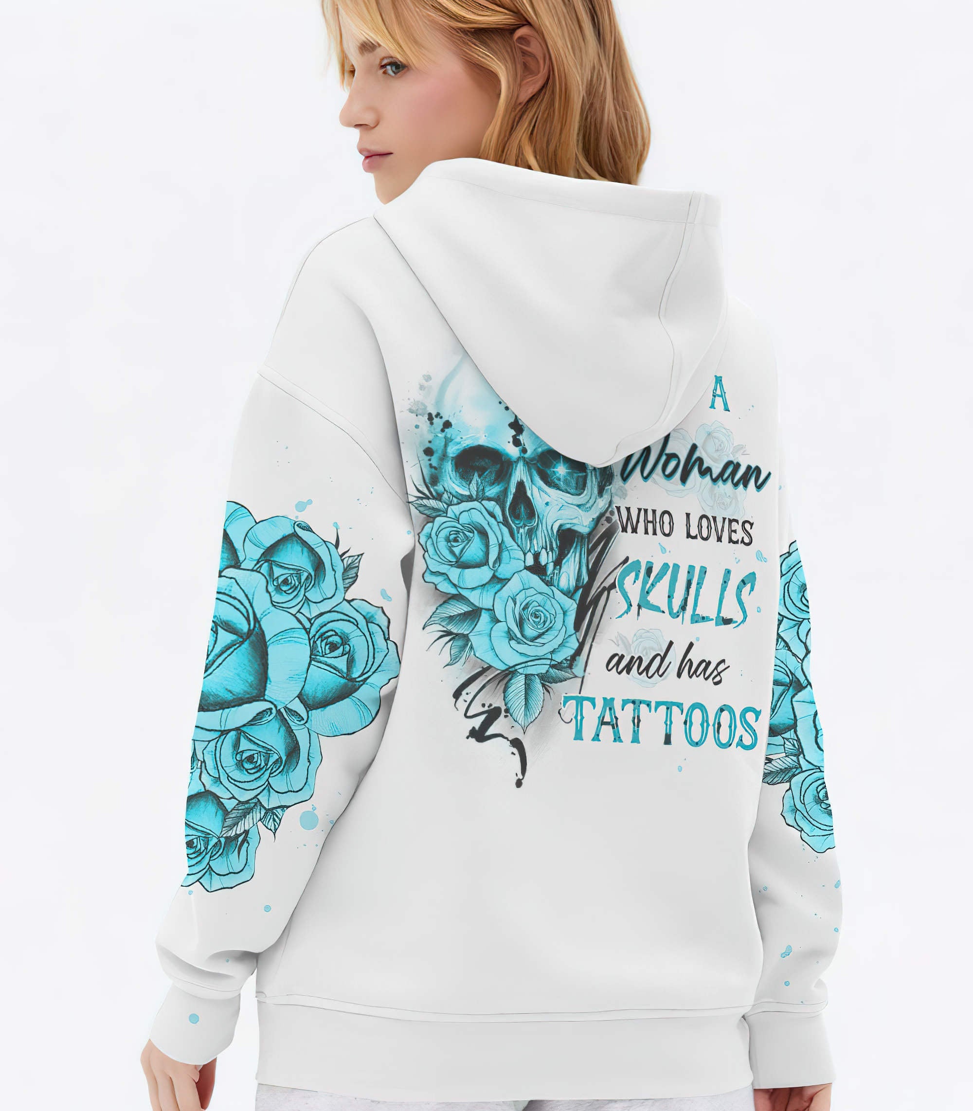 Just A Woman Who Loves Skull And Has Tattoos All Over Print 1 Hoodie