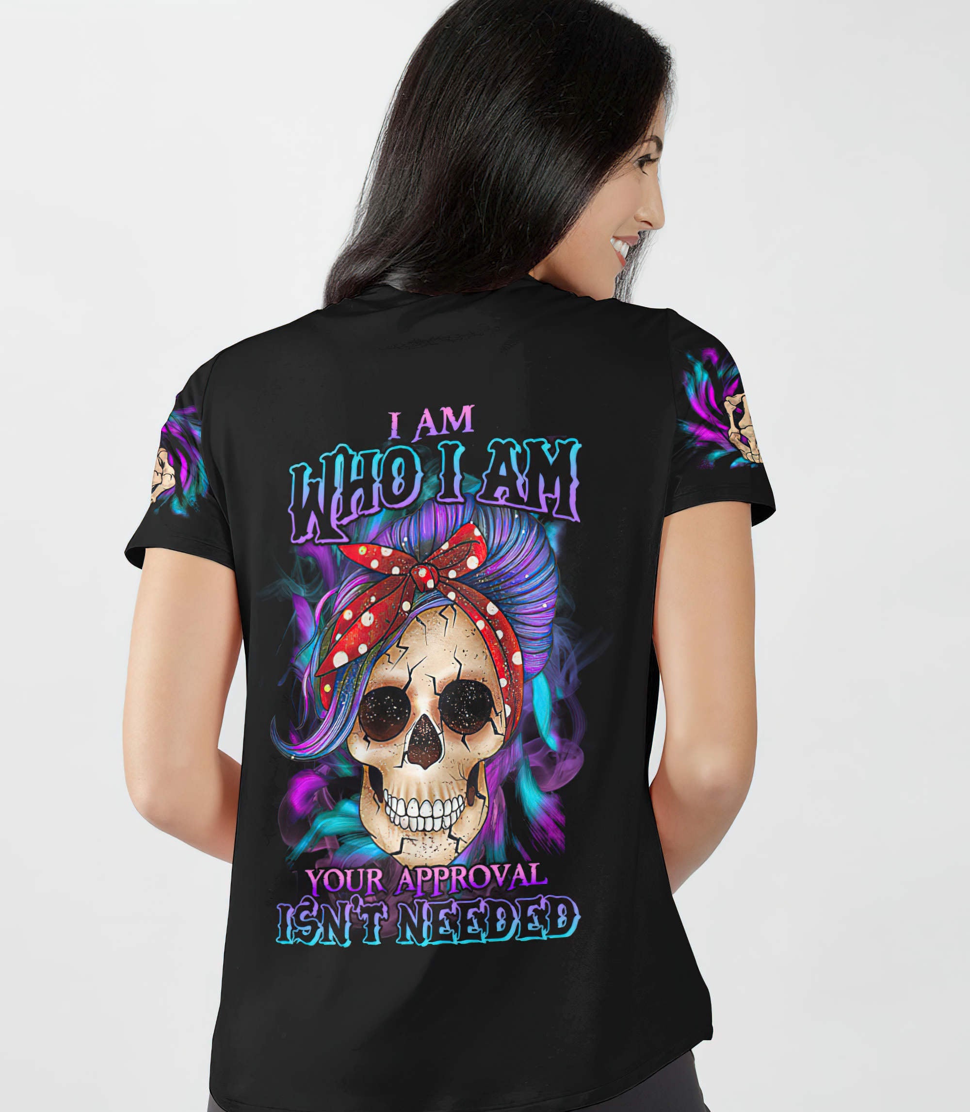 i-am-who-i-am-skull-messy-bun-all-over-print-women-v-neck-t-shirt