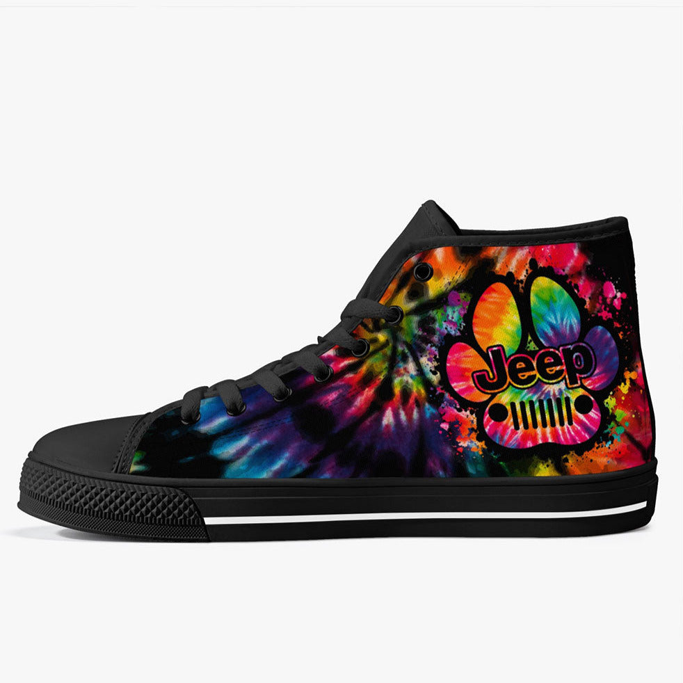 Jeep Dog Paw Colorful Tie Dye High Top Canvas Shoes