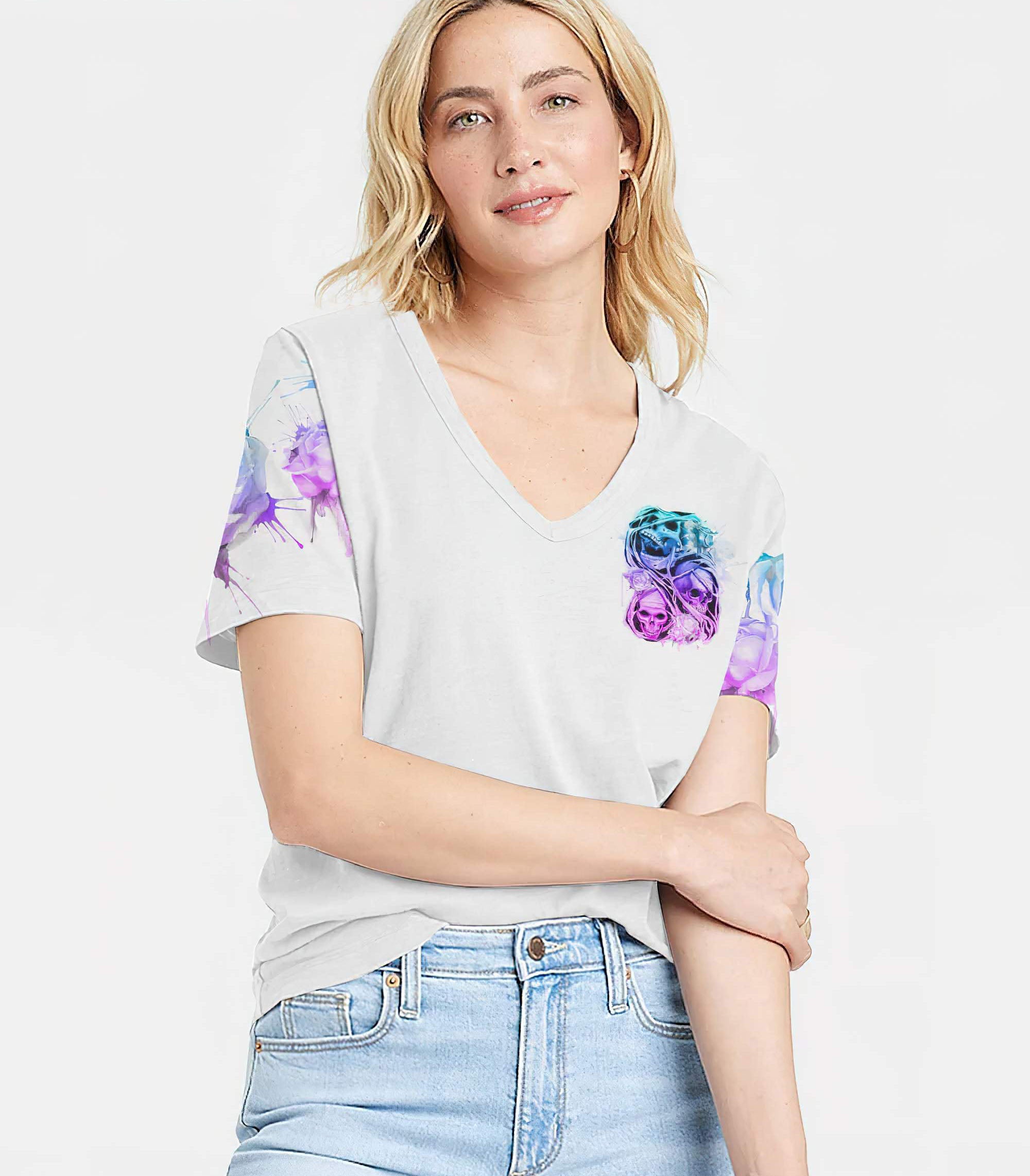 stuck-between-idk-idc-and-idgaf-skull-all-over-print-2-women-v-neck-t-shirt