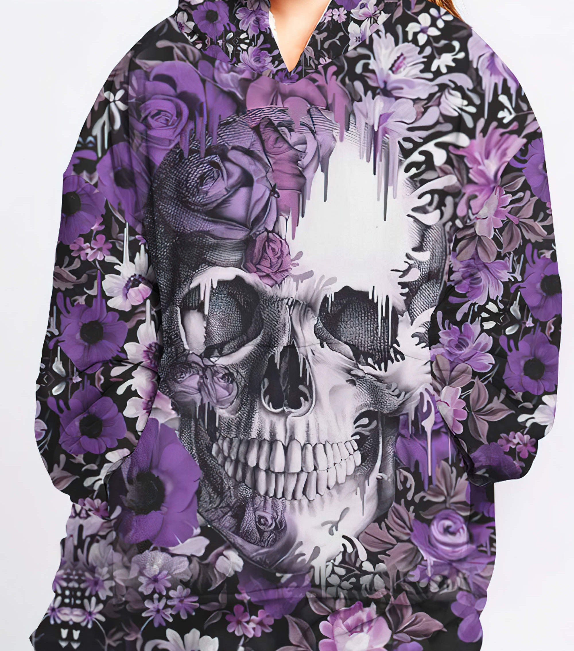 skull-flower-sherpa-blanket-hoodie-wearable-blanket-hoodie