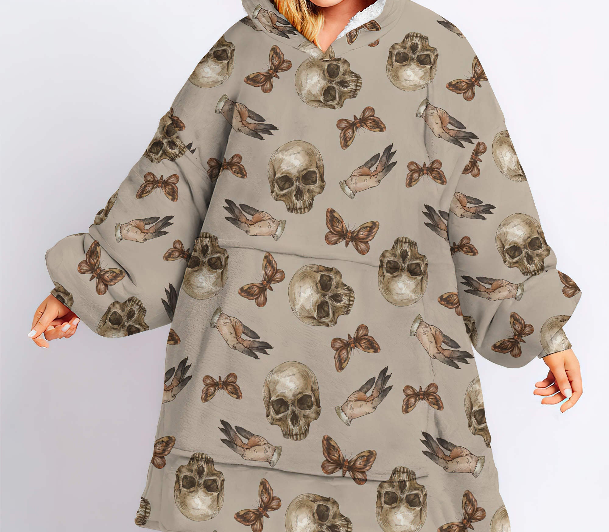 Skull Witch Sherpa Blanket Hoodie Wearable Blanket Hoodie