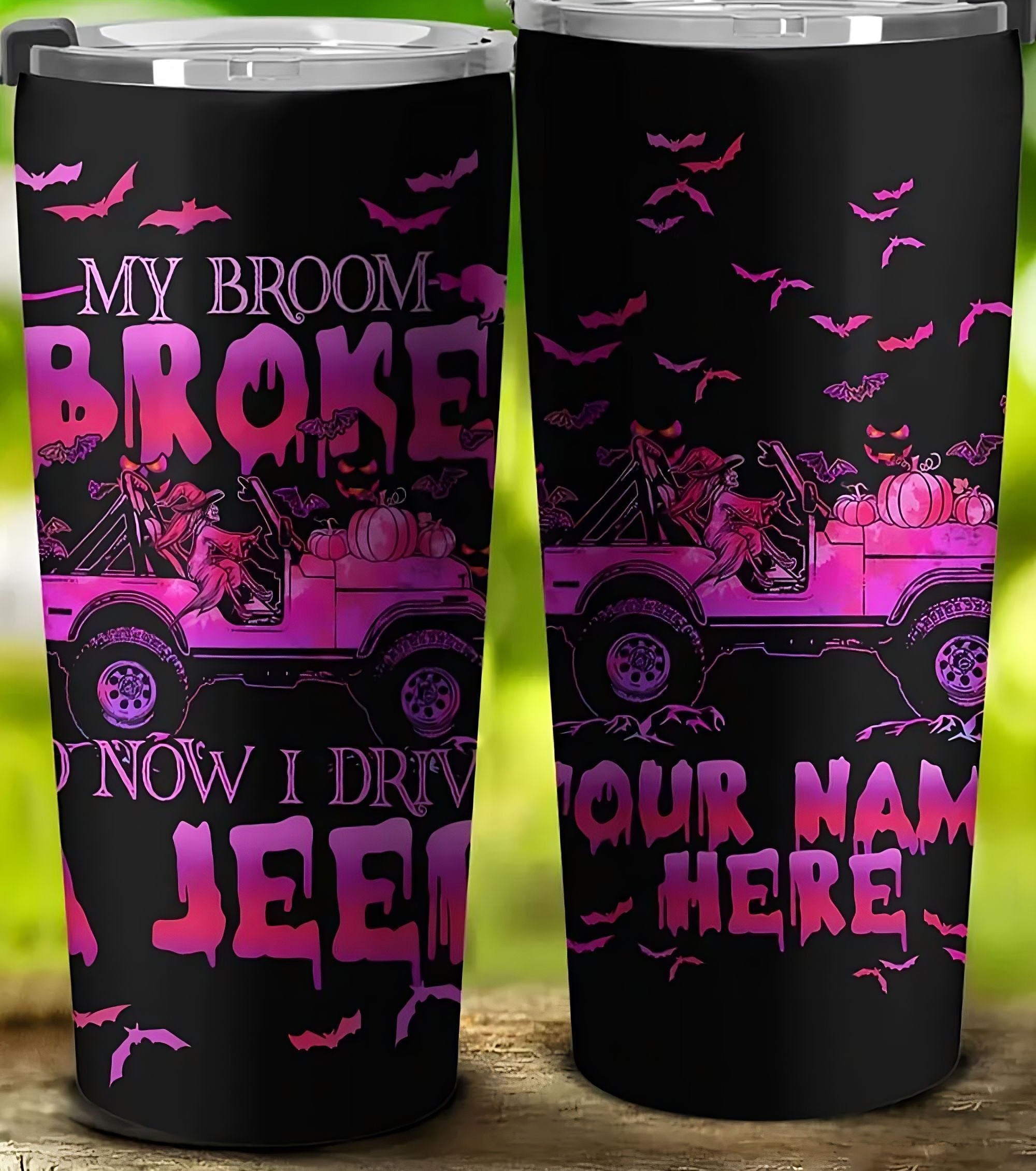 personalized-my-broom-broke-so-now-i-drive-a-jeep-pink-tumbler