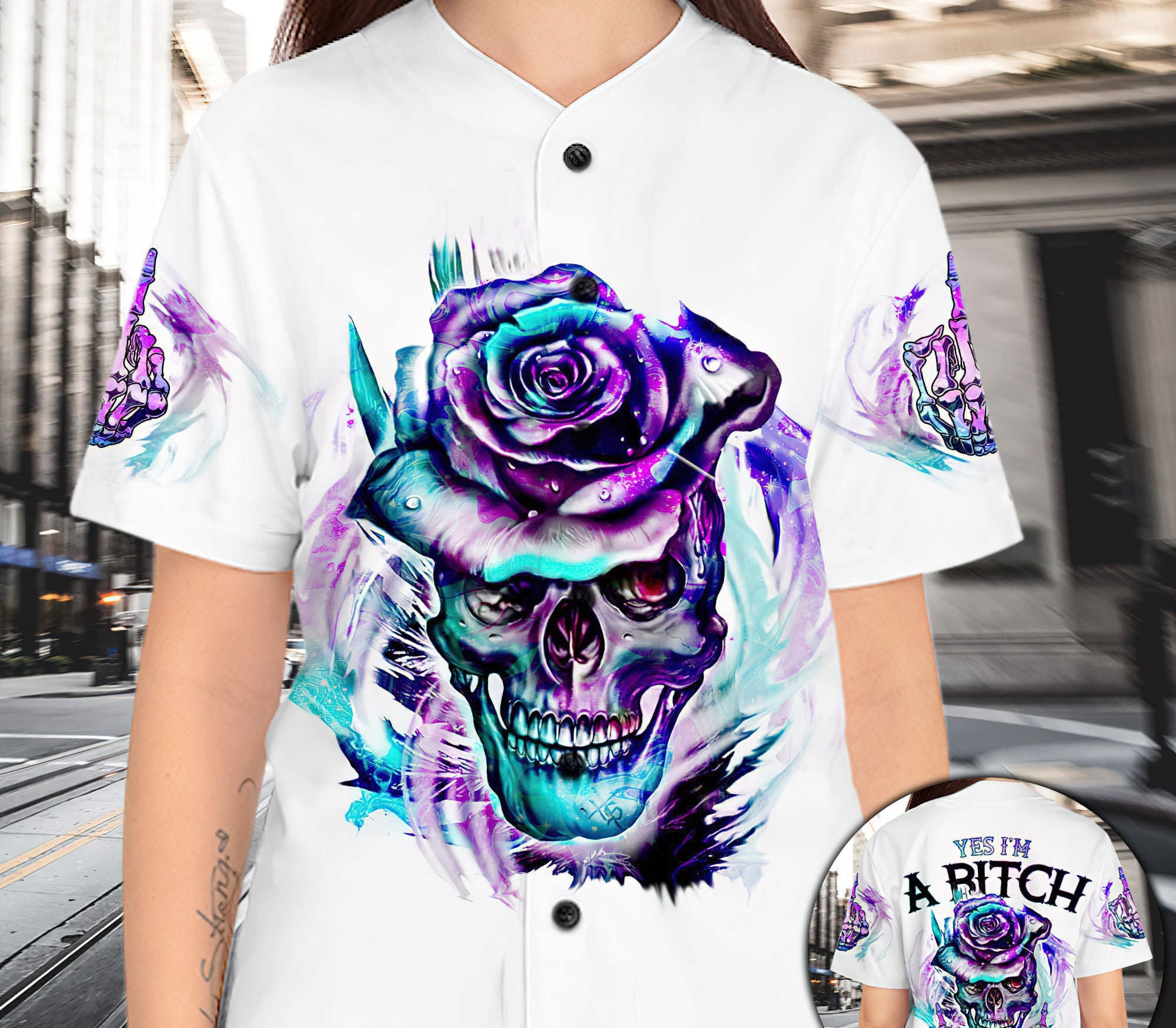 Yes I'm A B Skull Rose Baseball Jersey Baseball Jersey