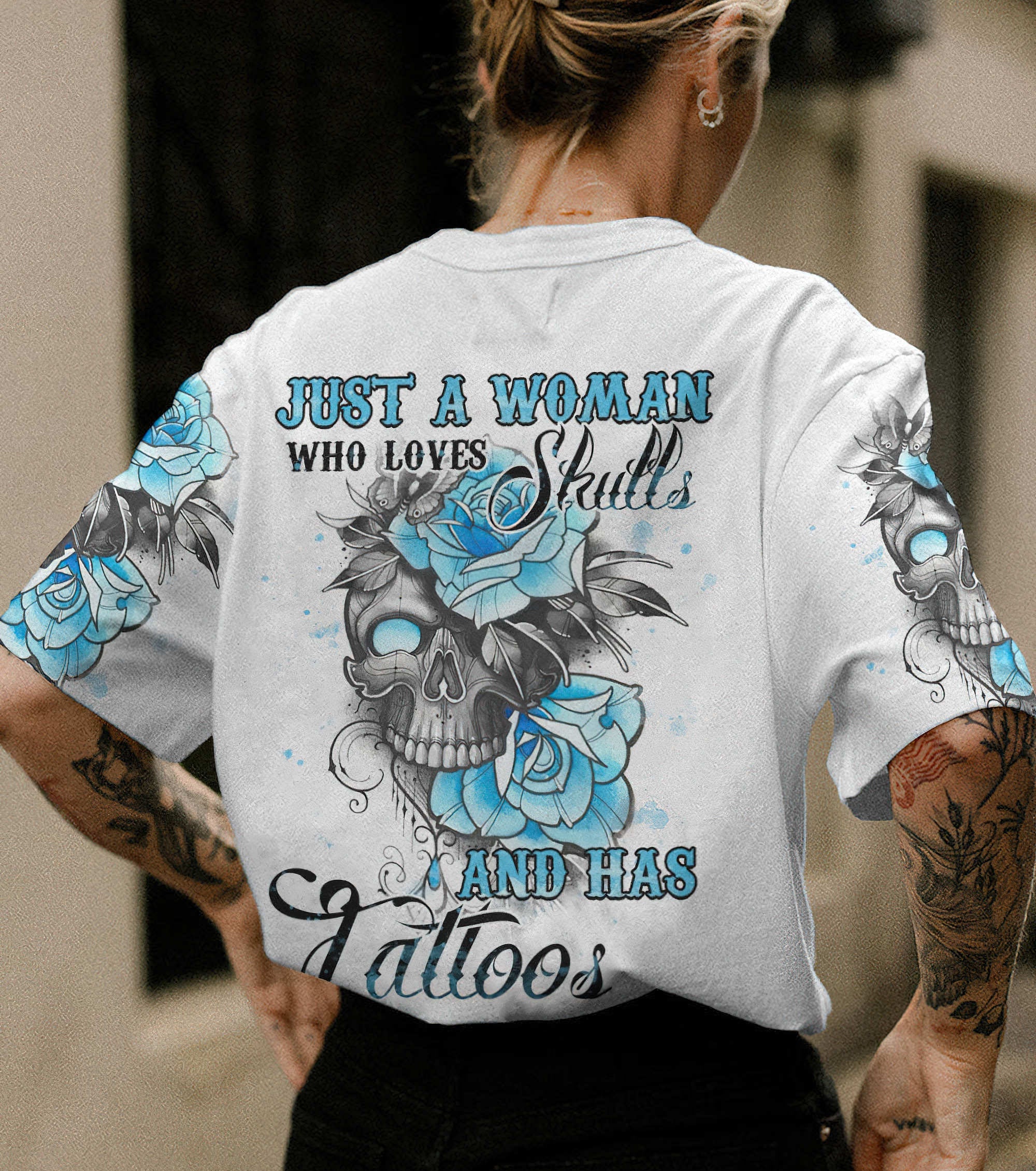 just-a-woman-who-loves-skulls-and-has-tattoos-all-over-print-2-t-shirt