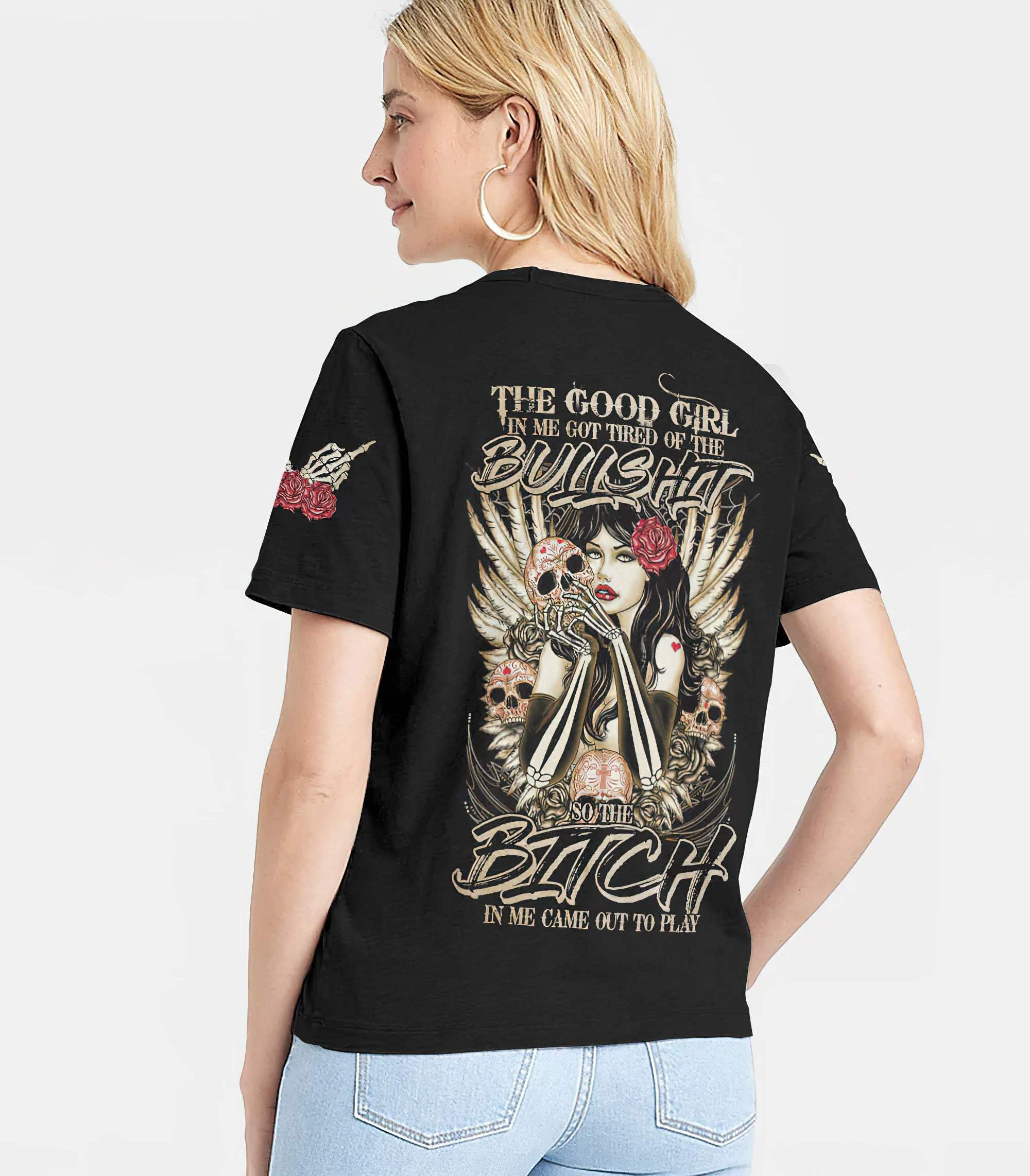 the-good-girl-in-me-skull-all-over-print-women-v-neck-t-shirt