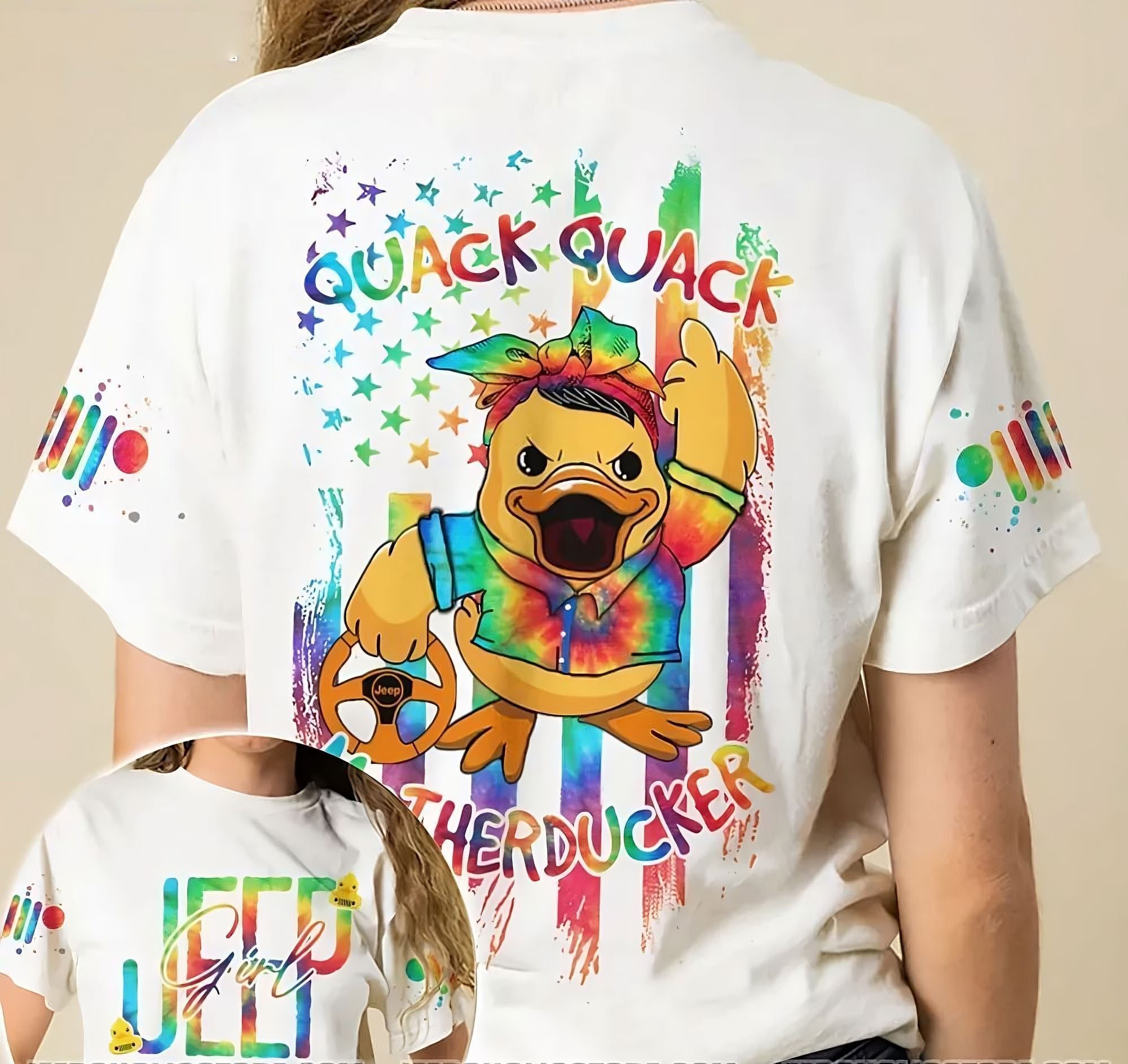 quack-quack-motherducker-jeep-white-all-over-print-t-shirt