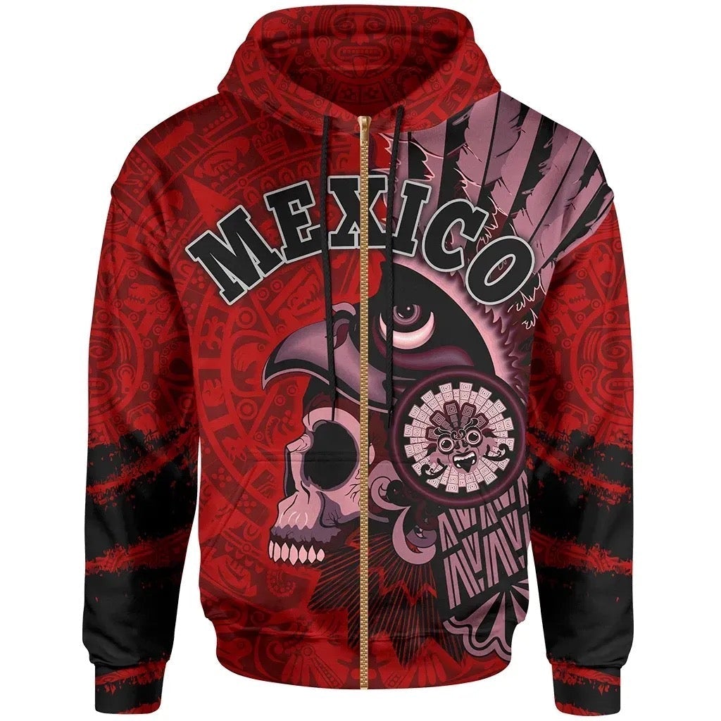 mexico-zip-up-hoodie-skull-aztec-warrior-red