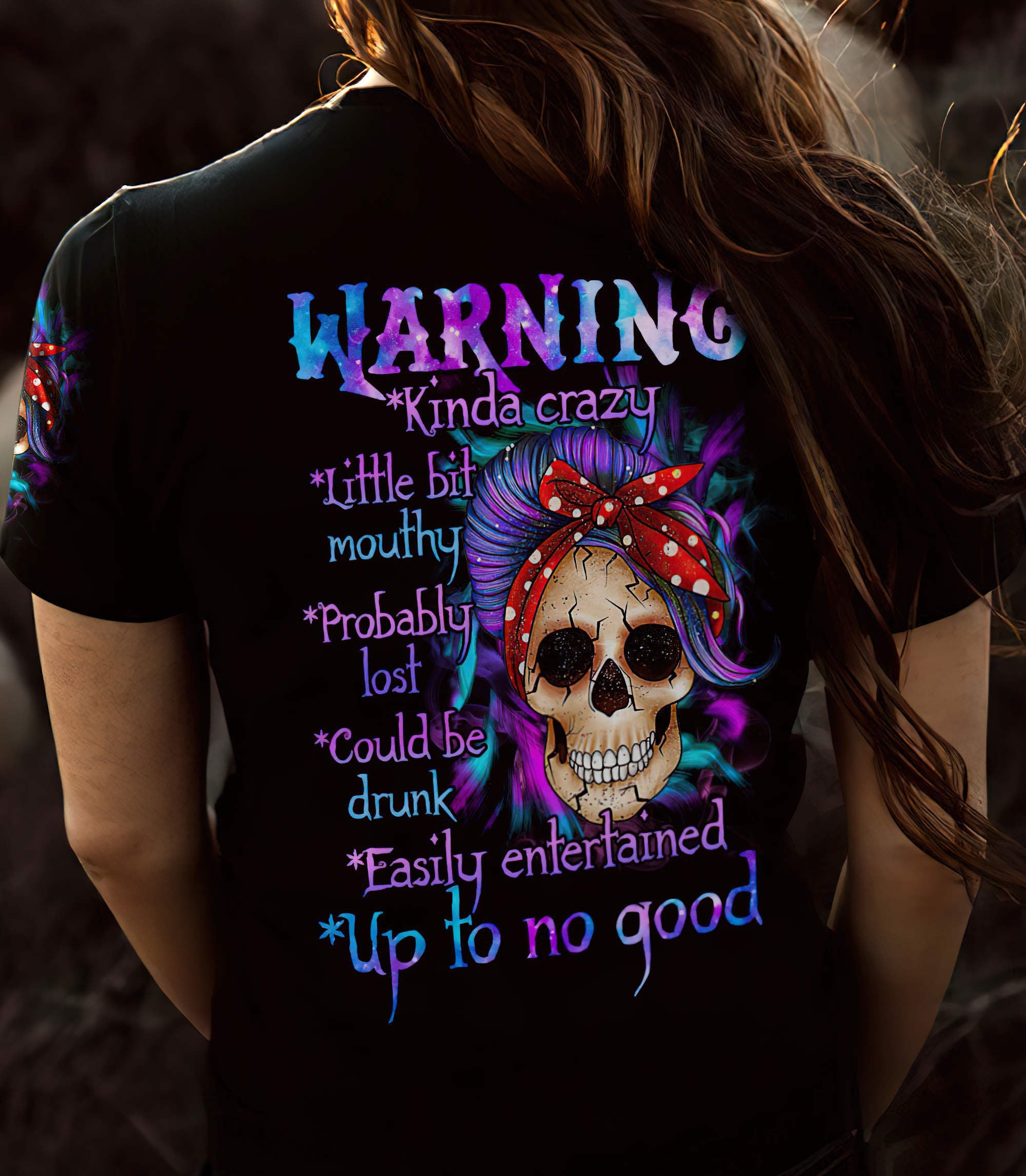 warning-kinda-crazy-messy-bun-skull-all-over-print-women-v-neck-t-shirt