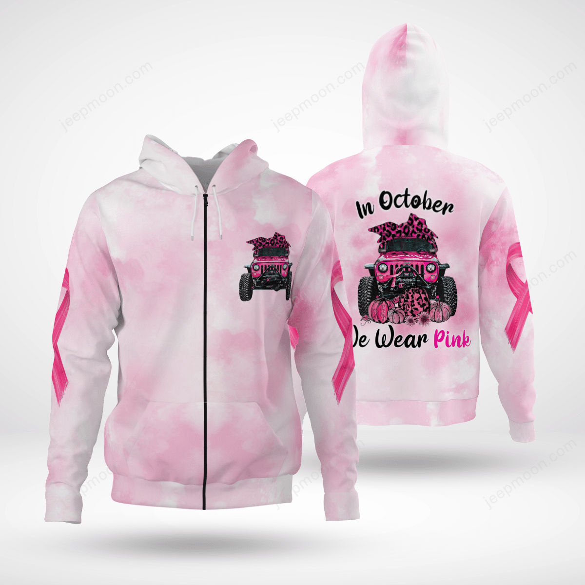 Breast Cancer Jeep Hoodie In October We Wear Pink