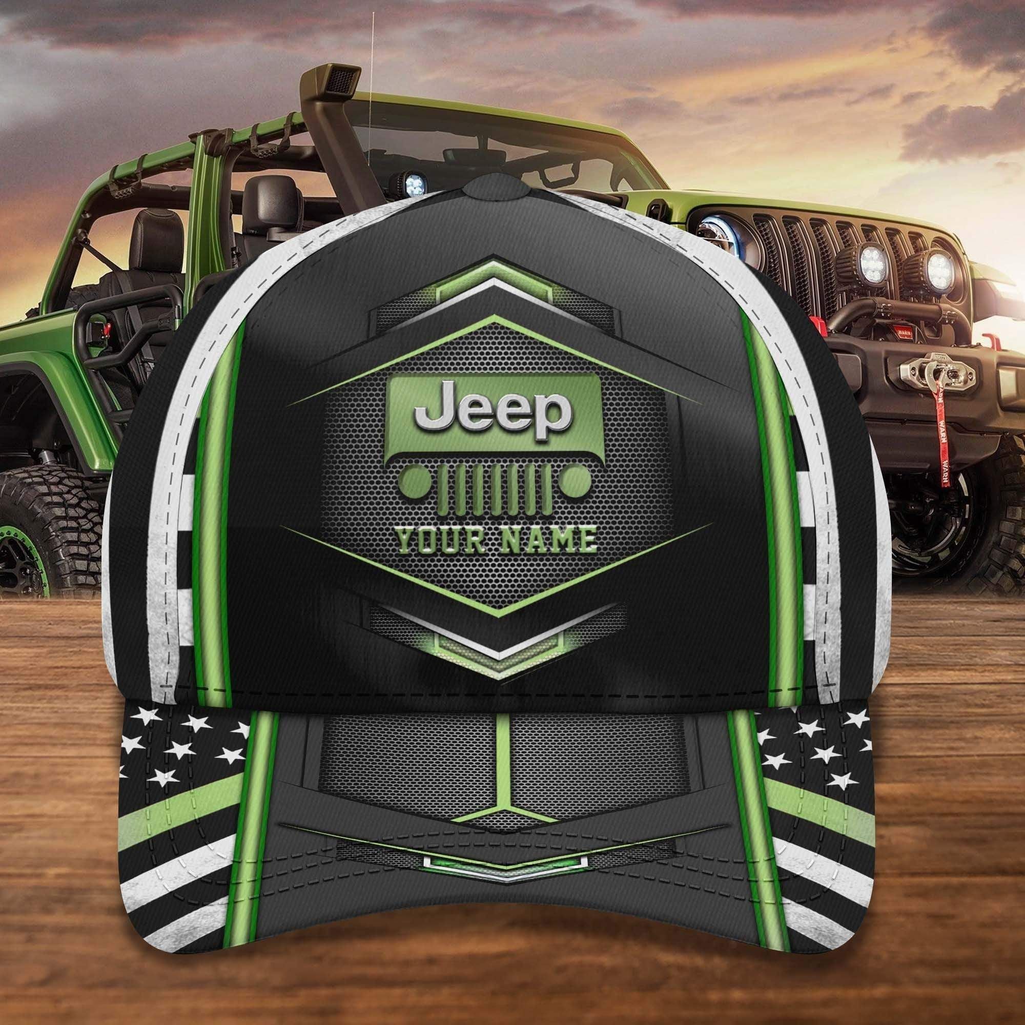 Personalized Name Cool Jeep Hat Black Green