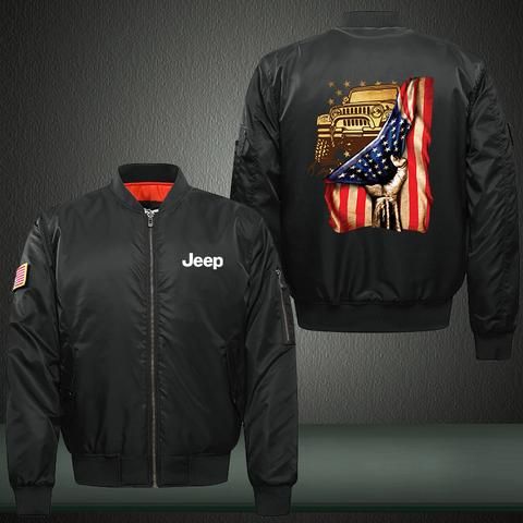 amazing-jeep-under-american-flag-fleece-bomber-jacket