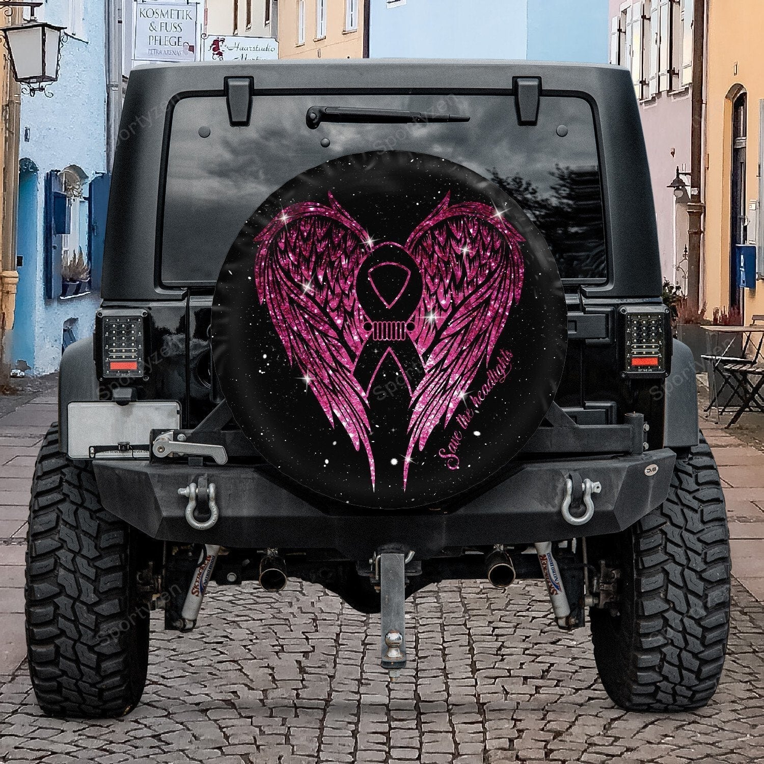 Jeep Girl Save The Headlights Breast Cancer Awareness Pink Spare Tire Cover LT11