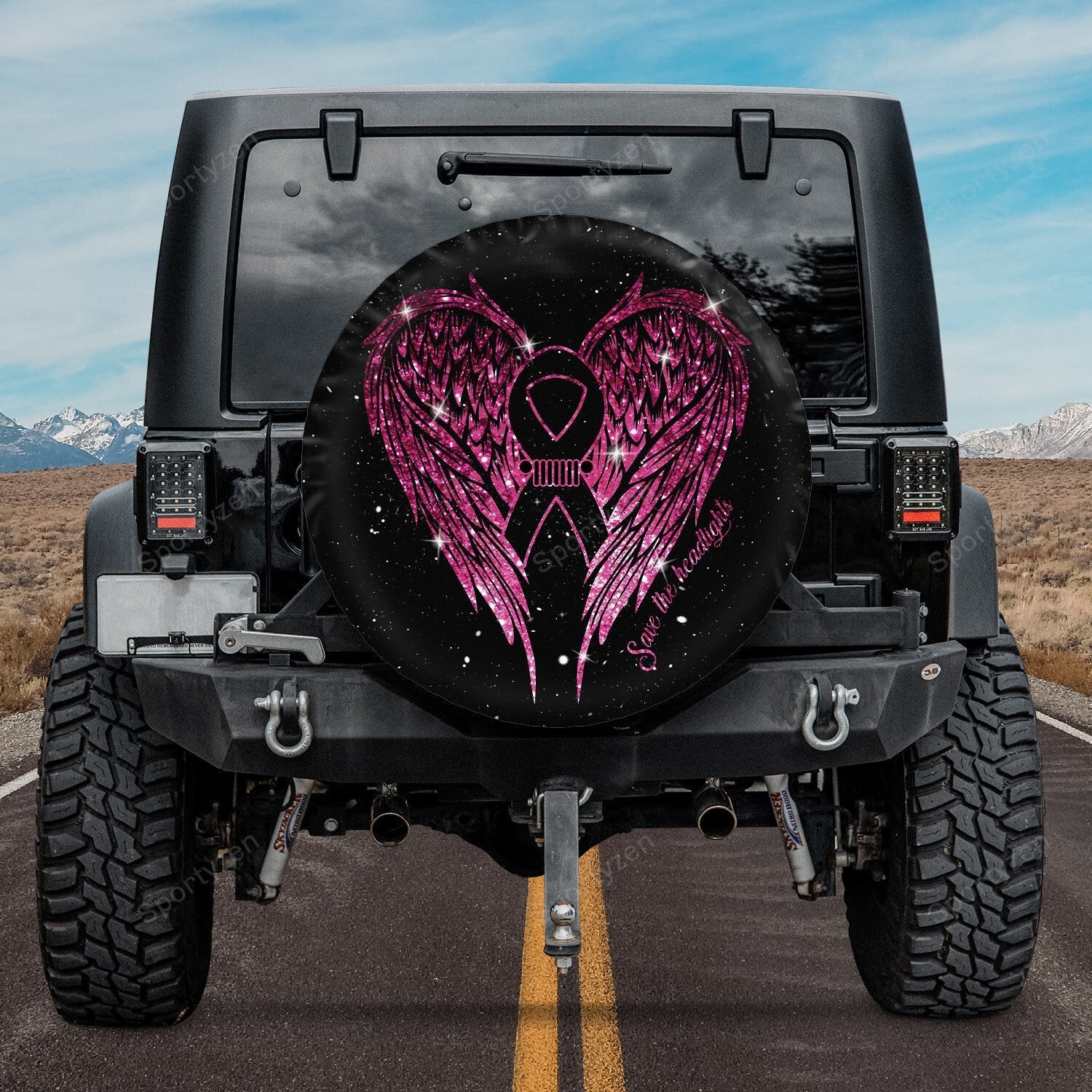 Jeep Girl Save The Headlights Breast Cancer Awareness Pink Spare Tire Cover LT11