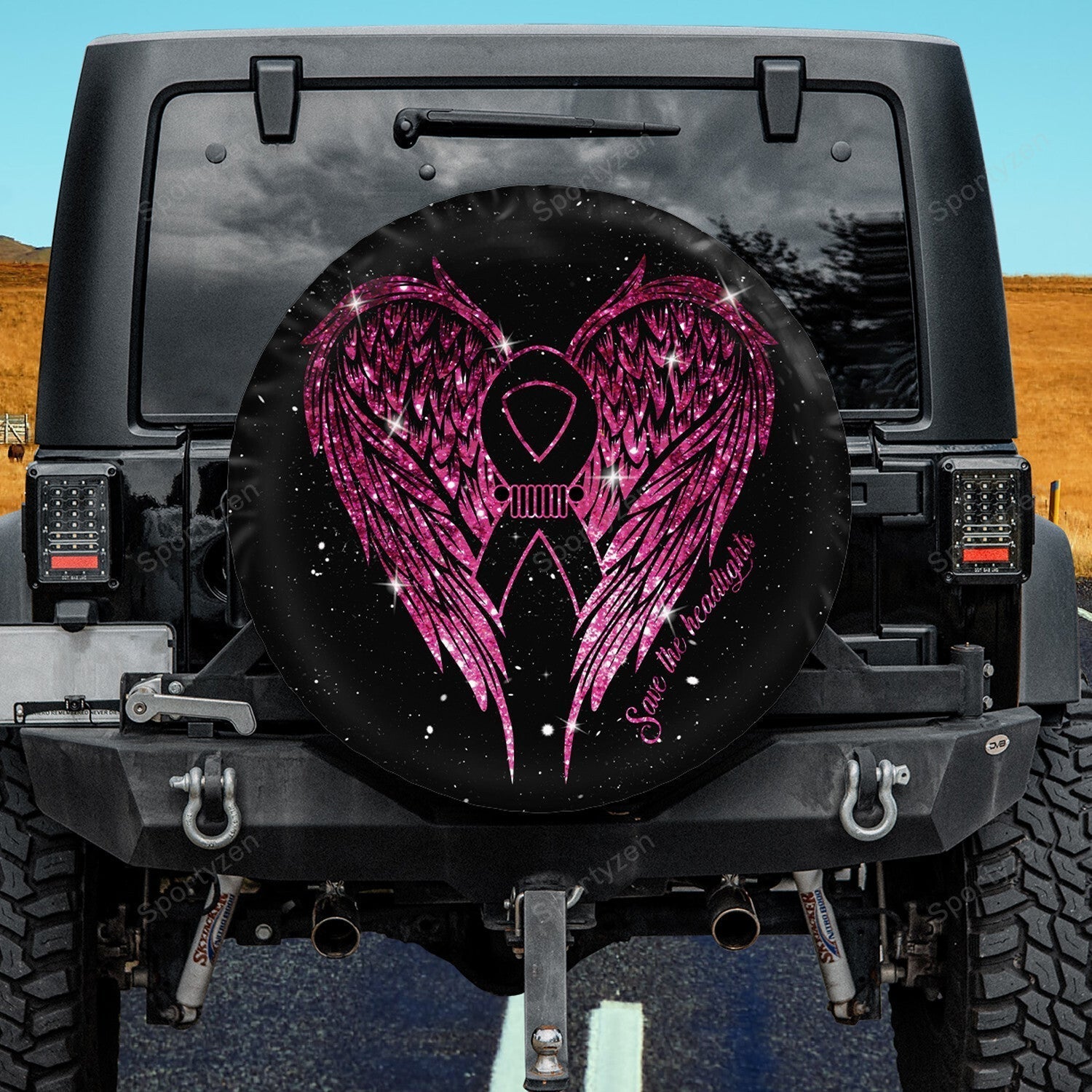 Jeep Girl Save The Headlights Breast Cancer Awareness Pink Spare Tire Cover LT11