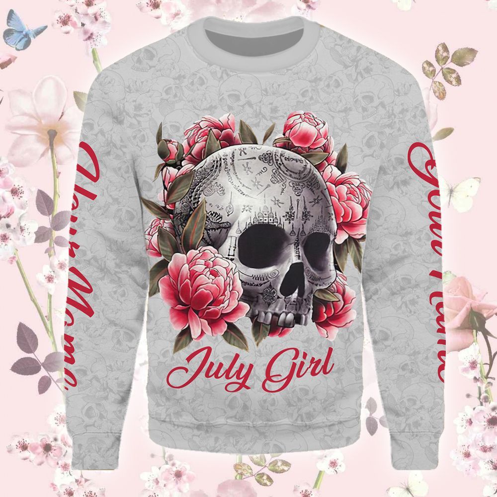 personalized-flowers-skull-july-girl-hoodie-png107022