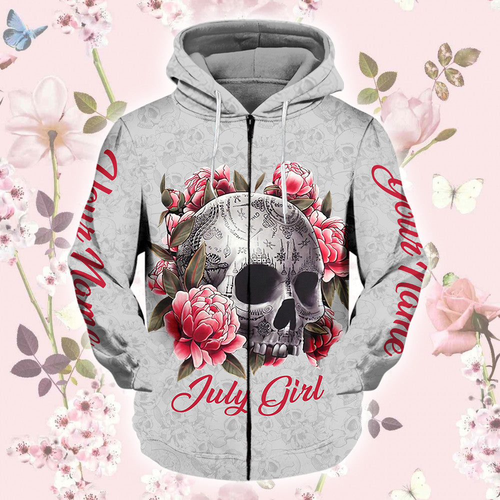 personalized-flowers-skull-july-girl-hoodie-png107022