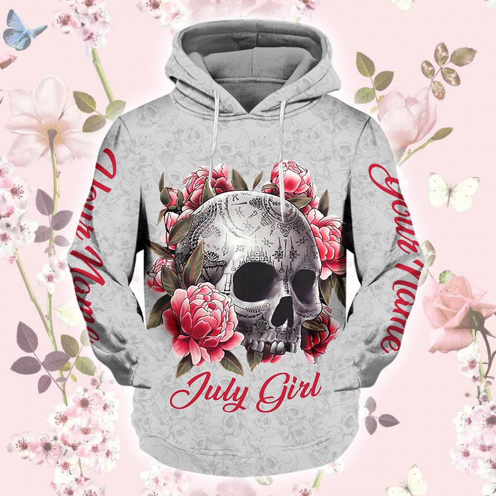 personalized-flowers-skull-july-girl-hoodie-png107022