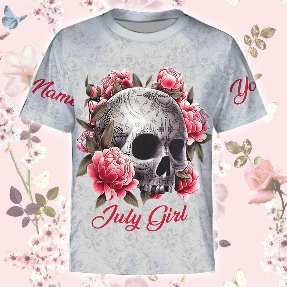 personalized-flowers-skull-july-girl-hoodie-png107022