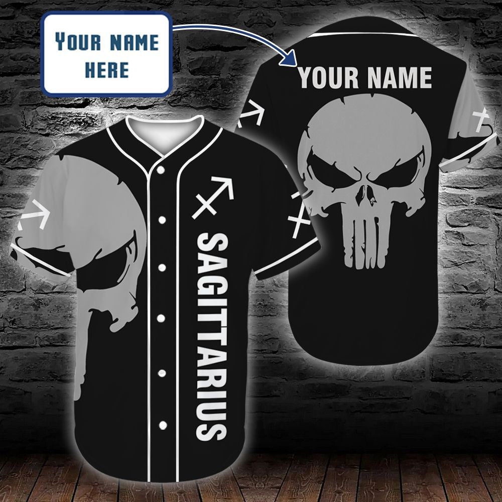 personalized-custom-name-zodiac-sagittarius-man-skull-baseball-tee-jersey-shirt