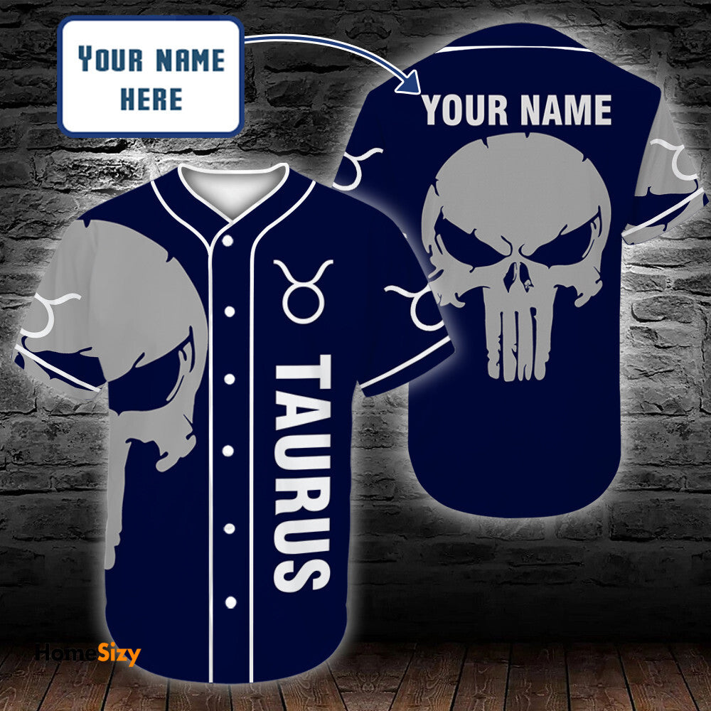 personalized-custom-name-zodiac-taurus-man-skull-baseball-tee-jersey-shirt