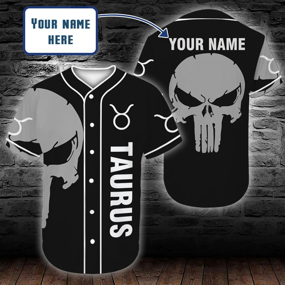 personalized-custom-name-zodiac-taurus-man-skull-baseball-tee-jersey-shirt