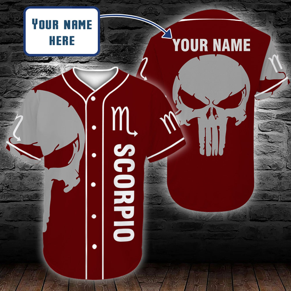 personalized-custom-name-zodiac-scorpio-man-skull-baseball-tee-jersey-shirt