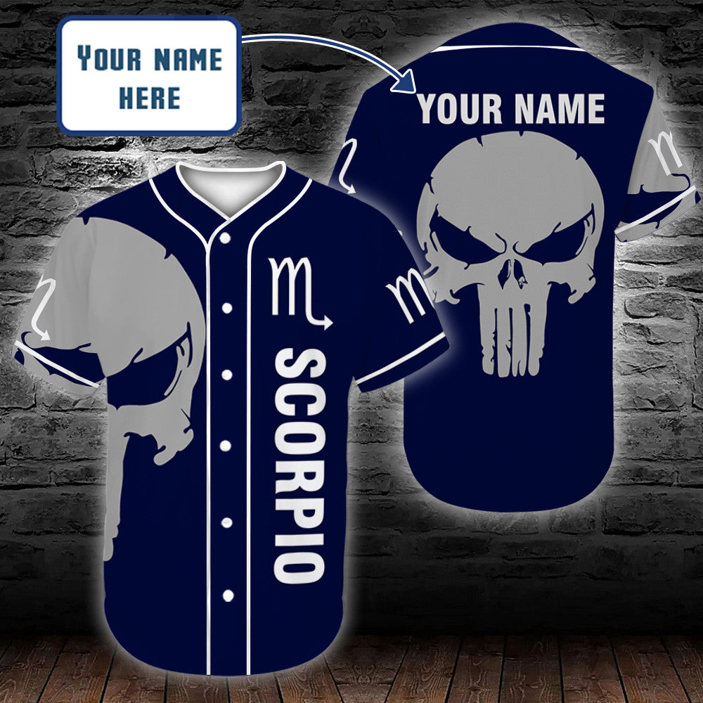 personalized-custom-name-zodiac-scorpio-man-skull-baseball-tee-jersey-shirt