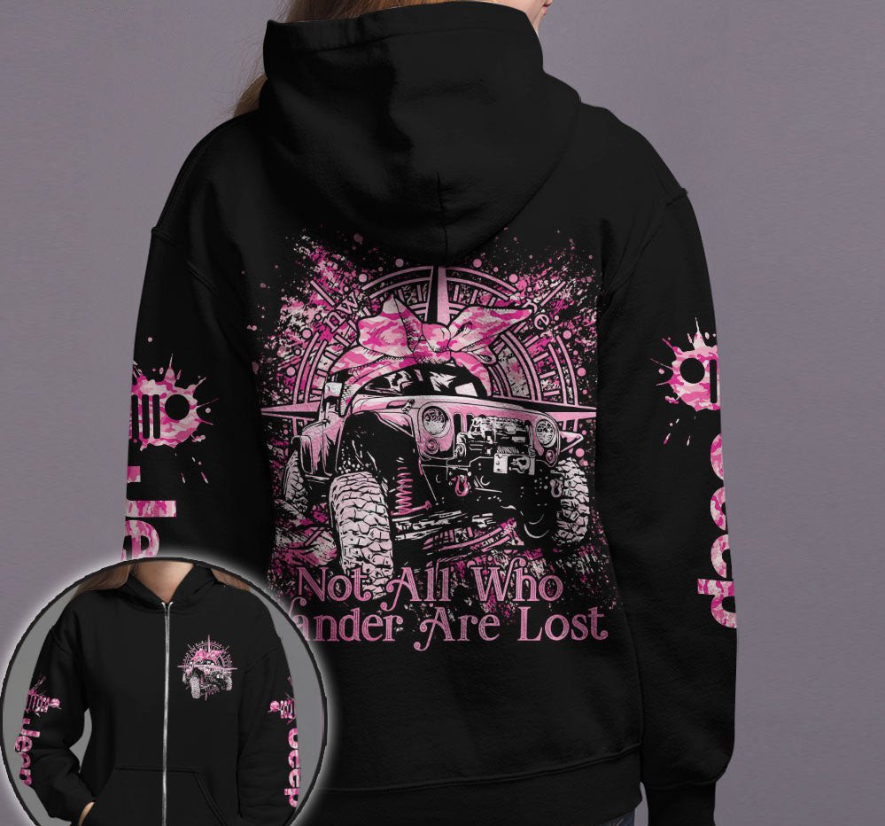 pink-jeep-girl-not-all-who-wander-are-lost-black-hoodie-3d