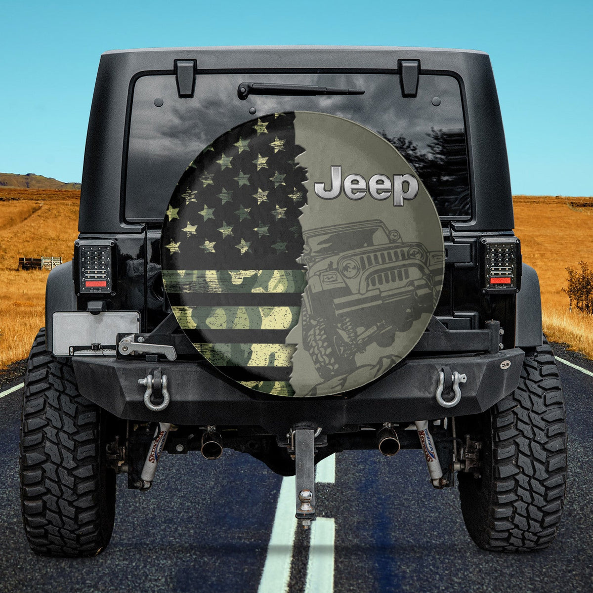 Green Army Camo American Flag Jp Spare Tire Cover LT11 – Aljaira