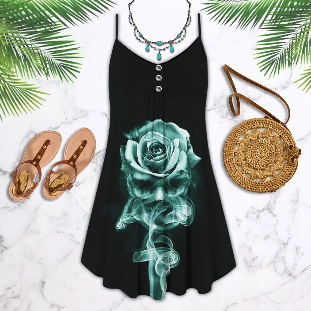 smoke-rose-skull-sleeveless-spaghetti-strap-summer-dress-printed-3d-best-mothers-day-gifts-ideas-for-mom