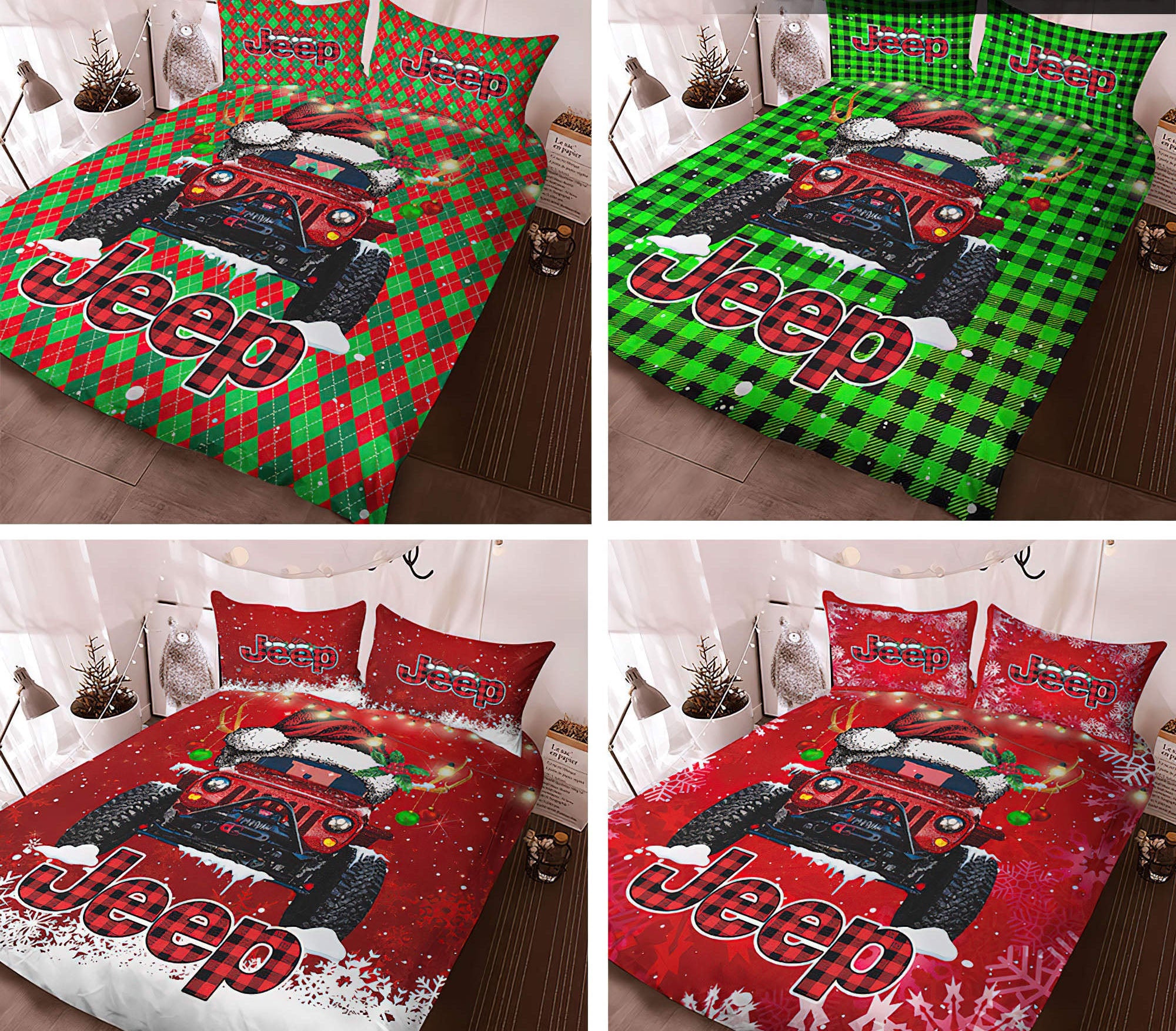 personalized-colors-jeep-plaid-bedding-set