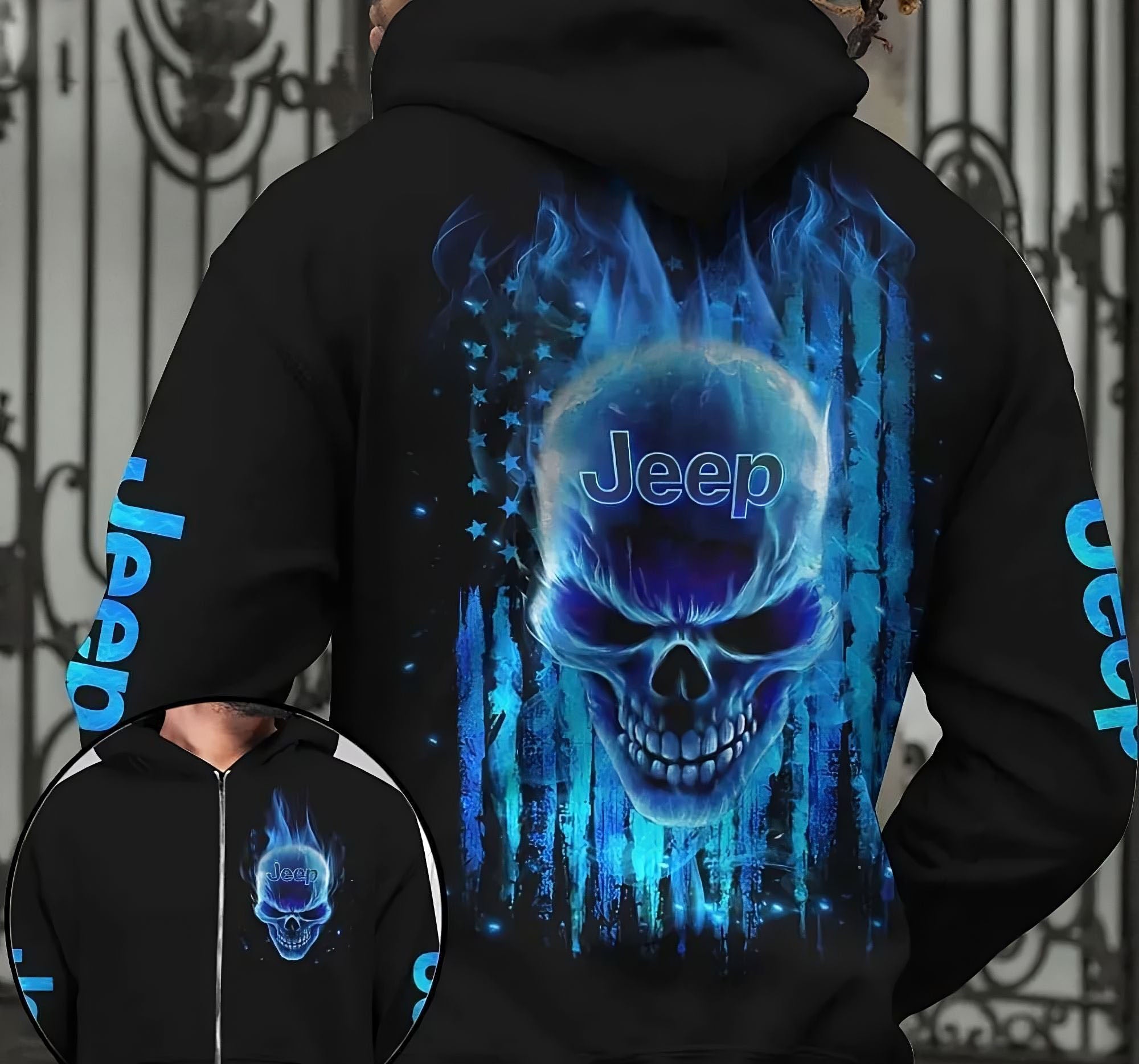 jeep-blue-flaming-skull-flag-all-over-print-hoodie